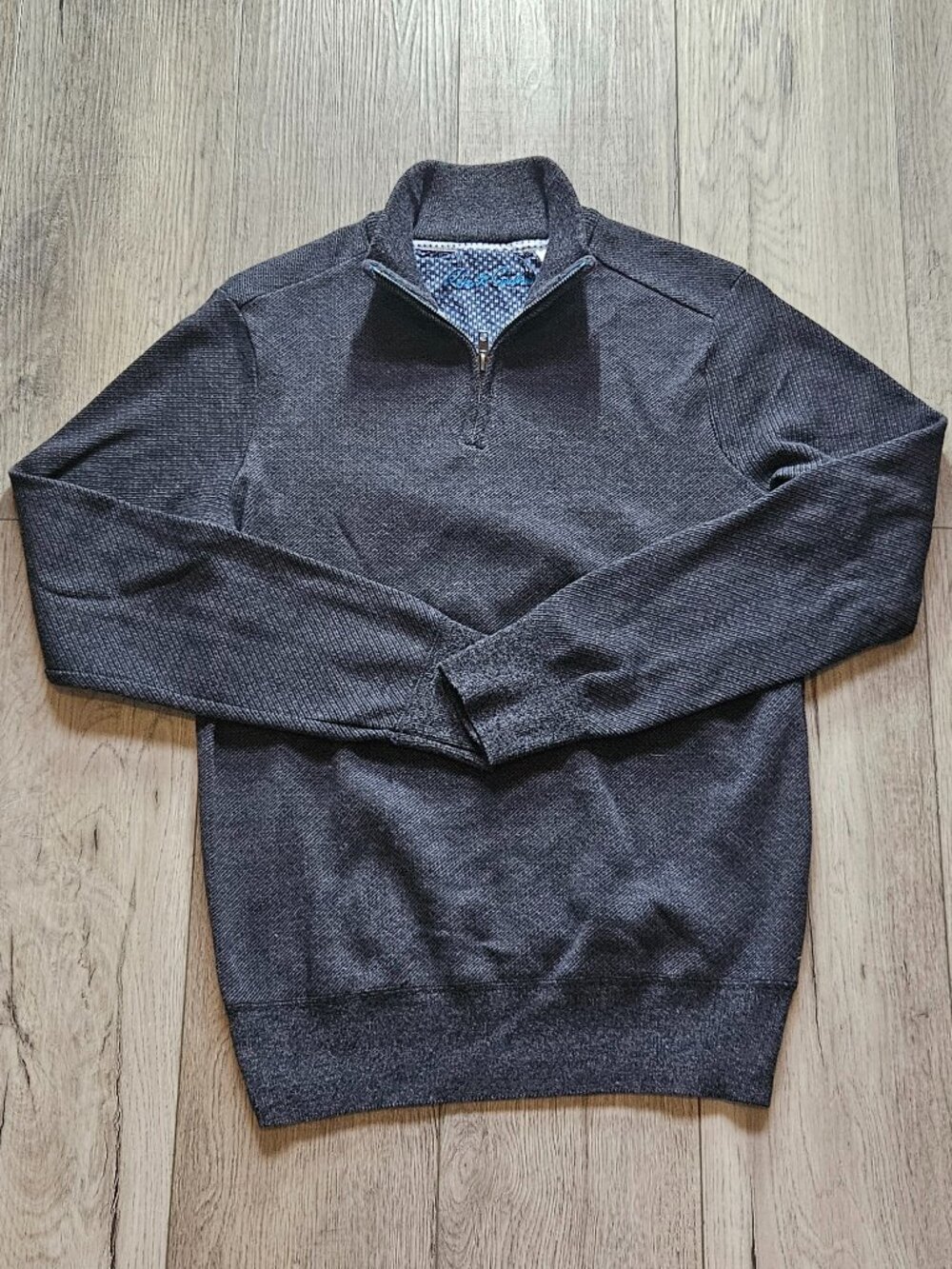 Robert Graham Charcoal Gray Exclusive Textured 1/4 Zip Pullover Sweater Size L
